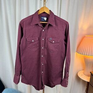 Vintage 90s Wrangler Burgundy Cowboy Twill Western Shirt 16.5/34
